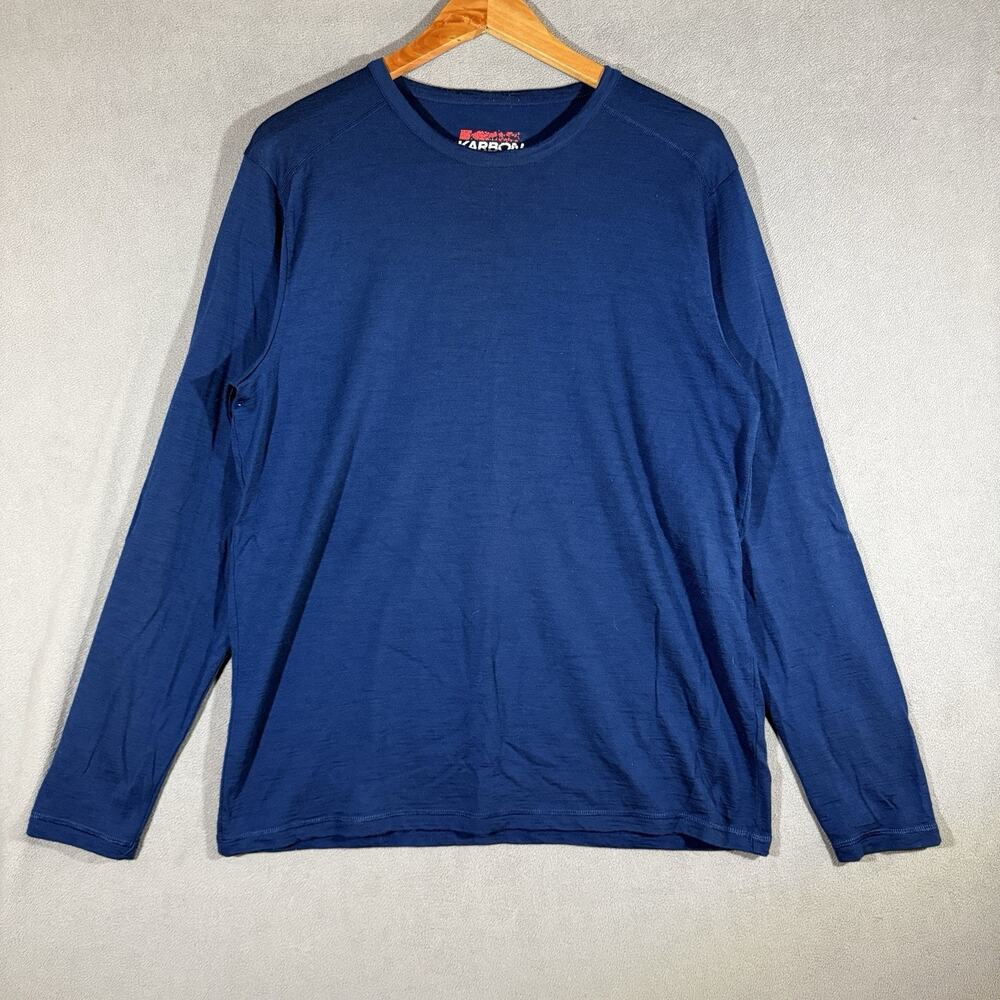 Karbon Shirt Mens Large Blue Long Sleeve 100% Merino Wool Base Layer Top